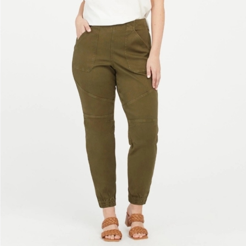 SPANX Stretch Twill Cargo Jogger Pants Olive Green Plus Size 1X Highrise